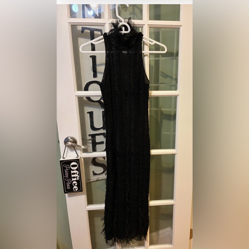 Roberta Einer Black Ruffle Mesh Maxi Dress M/L Gothic Romantic Statement